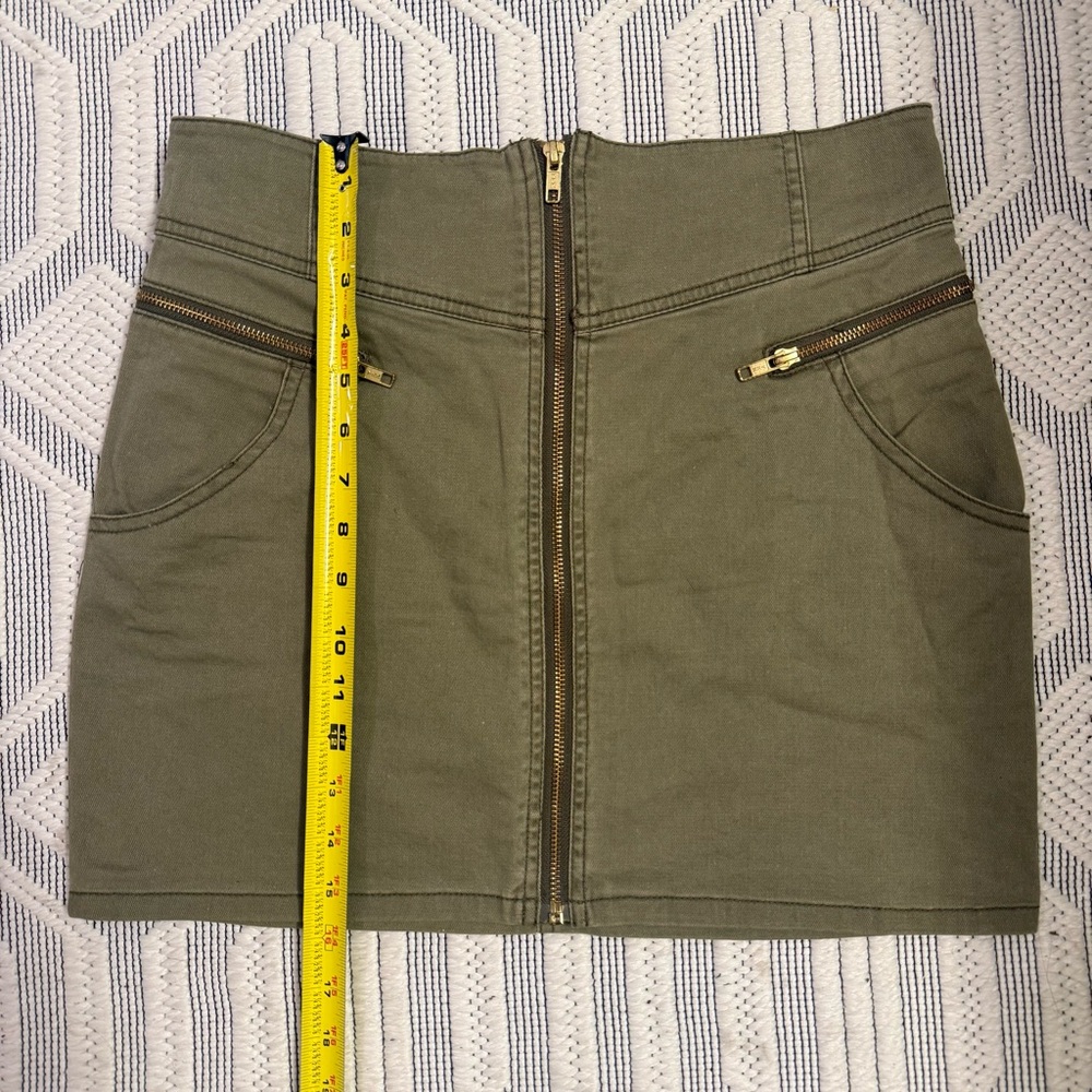 H&M Army Green Jean Mini Skirt, High Waist, Gold Zipper Details + Pockets, 12 - Picture 14 of 14